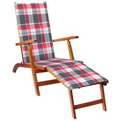 Chaise longue d'ext&eacute;rieur repose-pied et coussin Acacia solide