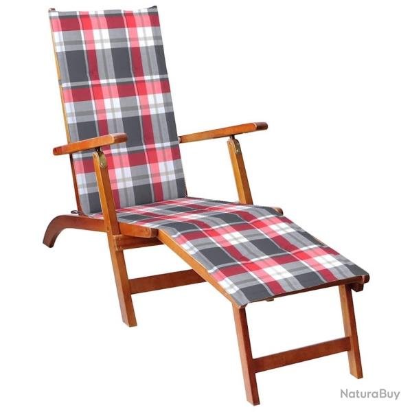 Chaise longue d'ext�rieur repose-pied et coussin Acacia solide