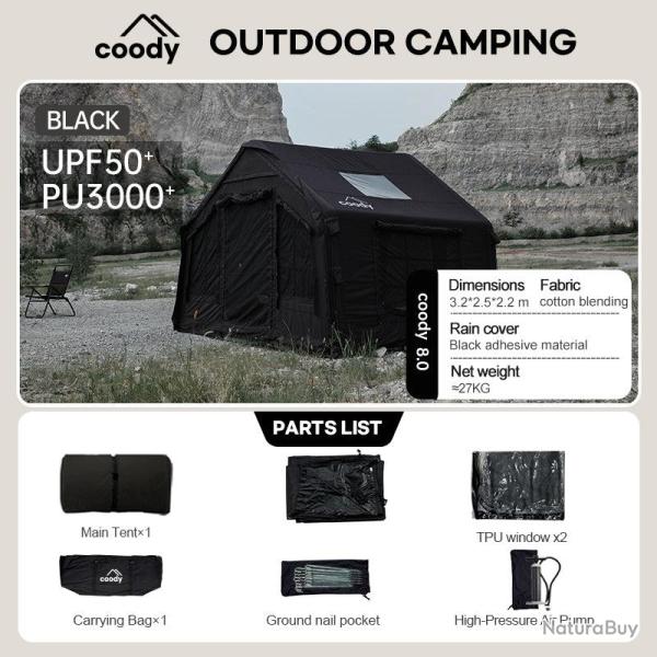 Tente gonflable Coody Air Tent 8.0 - Noir