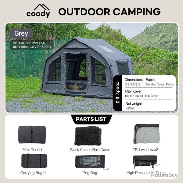 Tente gonflable Coody Air Tent 8.0 - Gris