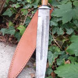 Glaive Gaulois Lame Acier Damas 512 Couches Manche Bois Etui Cuir Fricat Artisanale Lame Forg&eacute;e