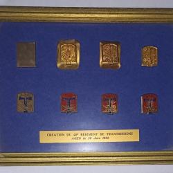 Cadre insignes 48&egrave;me r&eacute;giment transmission &eacute;tapes de fabrication rare