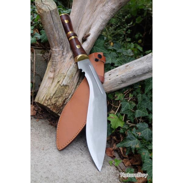 Couteau Kukri Gurkha N�pal KUKKRI Bushcraft Machette Lame Acier Carbone 1055 Etui Cuir Garde Laiton