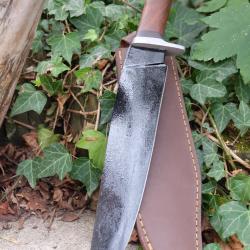 Gros Bowie Couteau de Chasse Bowie Classic Lame Acier 1055 Blk Manche Bois Etui Cuir Fab Artisan