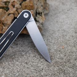Couteau Real Steel Iris Drop Point Lame Acier 12C27 Manche Plaquettes G10 Noir Liner Lock RS8061BB
