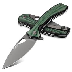 Couteau Shan Zu Peafowl Lame Acier ZDF905 Drop Point Manche G10 Noir et Vert Linerlock Clip