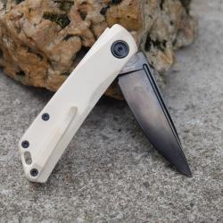Couteau Real Steel Luna Lux Lame Acier K110 DLC Noir Drop Point Manche G10 Ivoire Slipjoint Clip