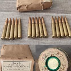 Rare bo&icirc;te compl&egrave;te de 15 cartouches 7,92mm dat&eacute;e 1937 pour Mauser K98 allemand ww2