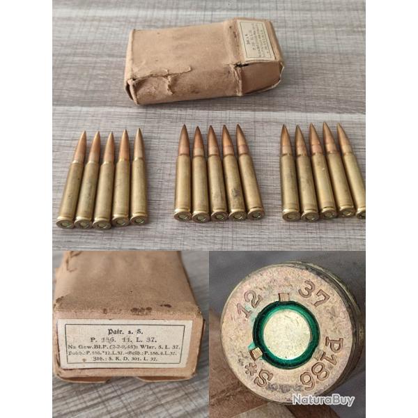 Rare bo�te compl�te de 15 cartouches 7,92mm dat�e 1937 pour Mauser K98 allemand ww2