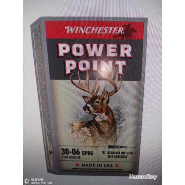 Winchester power point 30-06 sprg 180 gr 20 munitions