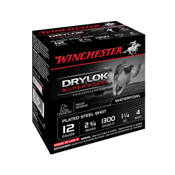 Cartouches WINCHESTER Drylok Super Steel 12/70 35 g acier n&deg;4 bourre &agrave; jupe - Lot de 500 cartouches