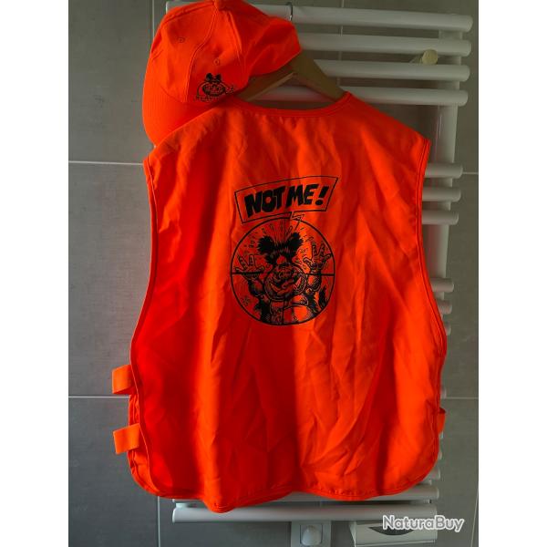 Rare: panoplie chasse haute visibilit� Klavinius "NOT ME" gilet + casquette neufs
