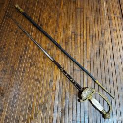 &Eacute;p&eacute;e d'Officier Restauration � Nacre, Profil Henri IV, Lame Bleuie & Or � S&K Solingen