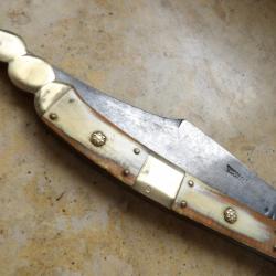 grand couteau Navaja  XiX&deg;siecle Espagne manche corne VADEROJUN ZARAGOZA Espagnol
