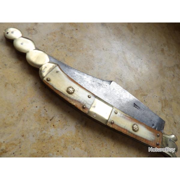 grand couteau Navaja  XiX�siecle Espagne manche corne VADEROJUN ZARAGOZA Espagnol