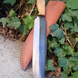 Couteau de Gaucho Argentin Bowie Lame Acier Carbone 1075 Etui Cuir Manche Bois Fabric Artisanale 00