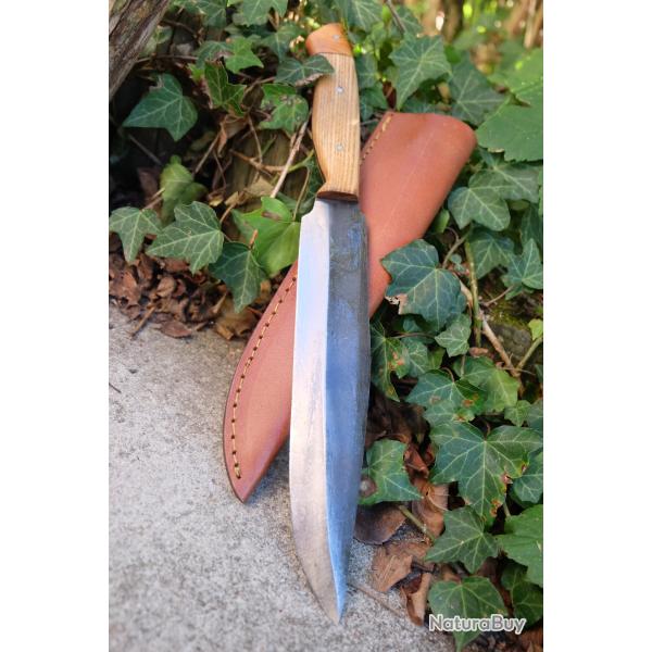 Couteau de Gaucho Argentin Bowie Lame Acier Carbone 1075 Etui Cuir Manche Bois Fabric Artisanale 00