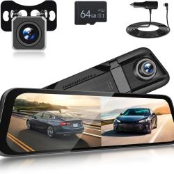 Dashcam R&eacute;troviseur 9.66" 1080P avec 150&deg; Grand Angle, G-Capteur, Enregistrement Boucle, Vision Noct