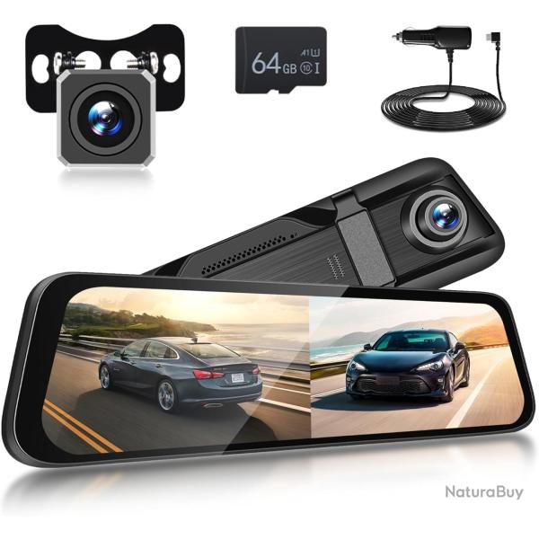 Dashcam R�troviseur 9.66" 1080P avec 150� Grand Angle, G-Capteur, Enregistrement Boucle, Vision Noct