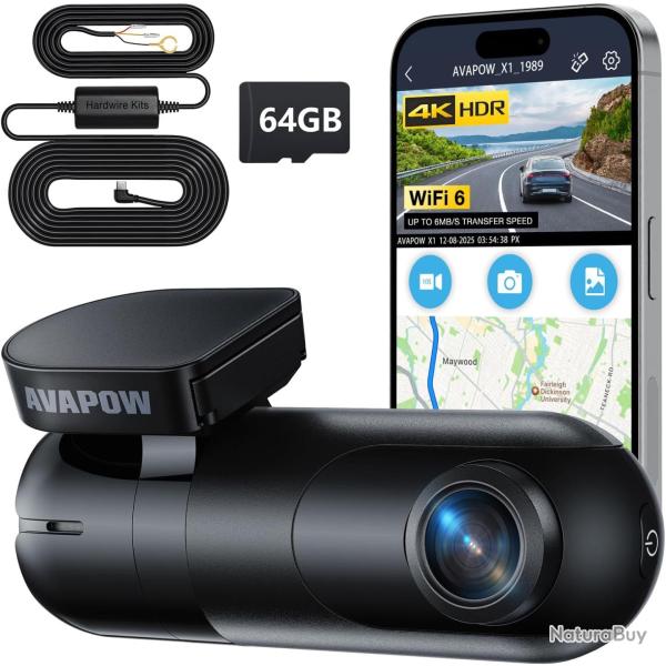 Cam�ra de Voiture Avant WiFi 6 Contr�le Via Application 2160P Capteur G Int�gr� Enregistrement en Bo