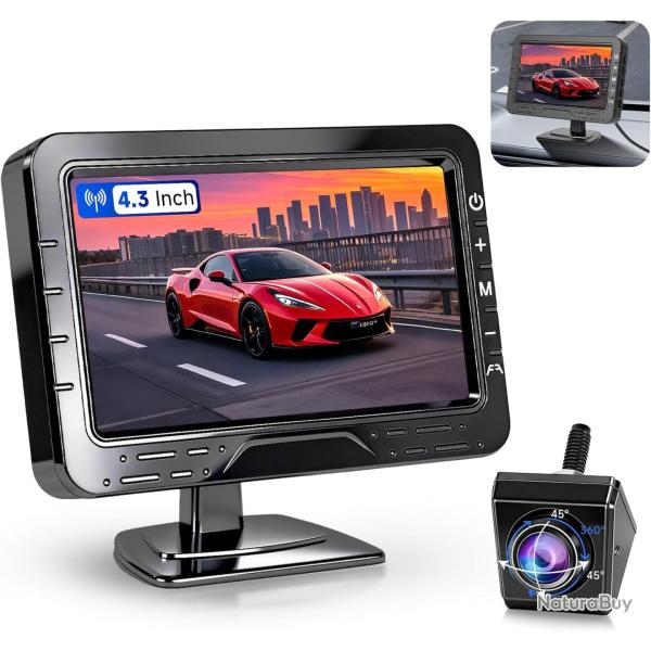 Cam�ra de recul � c�ble avec �cran HD de 4,3 pouces, cam�ra de recul rotative � vision nocturne IP68