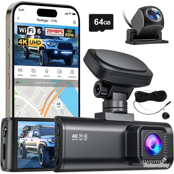REDTIGER F7N 4K+1080P Dashcam Voiture Avant et arri�re,Cam�ra Embarqu�e avec WiFi et GPS Int�gr�s po