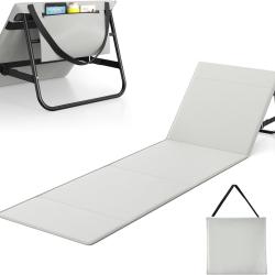 Matelas de plage pliable avec dossier r&eacute;glable, transportable avec sangle de transport, coussin et s