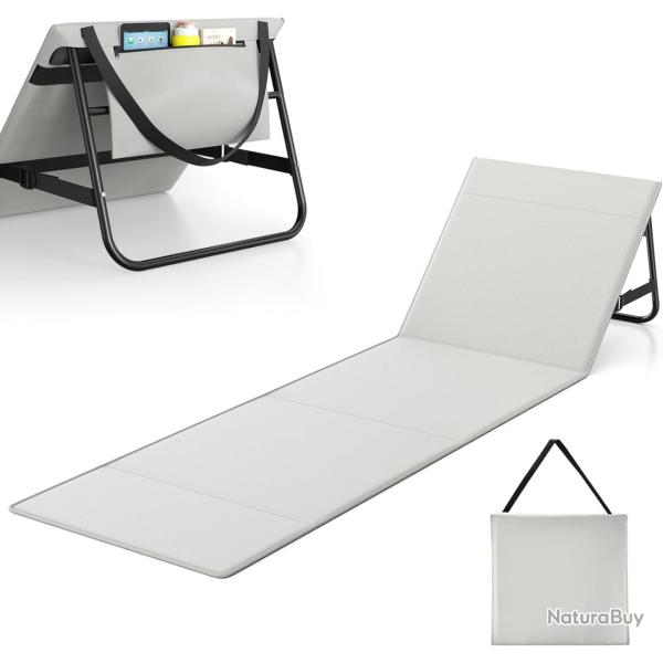 Matelas de plage pliable avec dossier r�glable, transportable avec sangle de transport, coussin et s