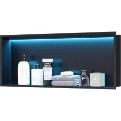 Douche-Niche Inox avec Lumi&egrave;re RGB, &Eacute;tag&egrave;res Encastr&eacute;es avec LED RVB, Pas Besoin de Carrelage Niche