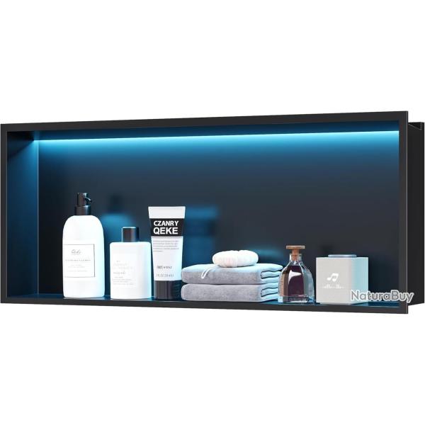 Douche-Niche Inox avec Lumi�re RGB, �tag�res Encastr�es avec LED RVB, Pas Besoin de Carrelage Niche