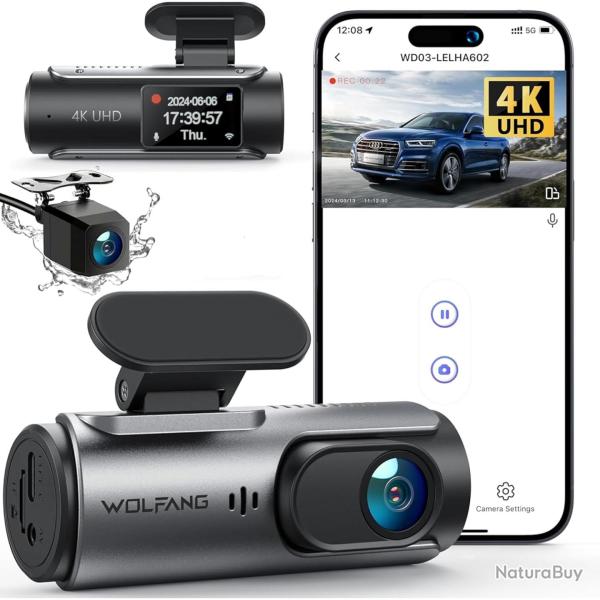 Dashcam 4K Voiture Avant Arri�re, Wi-FI Cam�ra Voiture, Grand Angle 170� G-Capteur, Cam�ra Embarqu�e