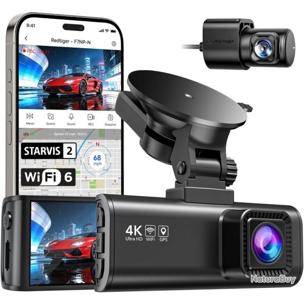 Cam�ra de tableau de bord de voiture avant et arri�re 4K/2,5K avec STARVIS 2, �cran IPS 3,18", WiFi