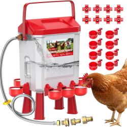 Abreuvoir Poules Automatique 10 litres avec Pieds, 8 Bols, Flotteur Filtr&eacute; Contr&ocirc;l&eacute;