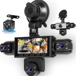 Cam&eacute;ra embarqu&eacute;e 5 canaux 1080P Avant arri&egrave;re int&eacute;rieur, &eacute;cran IPS 3,16" : Dashcam Voiture 360 Degr&eacute;