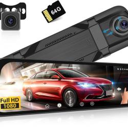 Dashcam R&eacute;troviseur 1080P Avant et Arri&egrave;re, &Eacute;cran 9,7 Pouces Cam&eacute;ra Embarqu&eacute;e pour Enregistrer les T