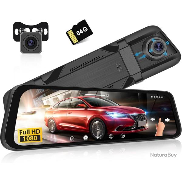 Dashcam R�troviseur 1080P Avant et Arri�re, �cran 9,7 Pouces Cam�ra Embarqu�e pour Enregistrer les T