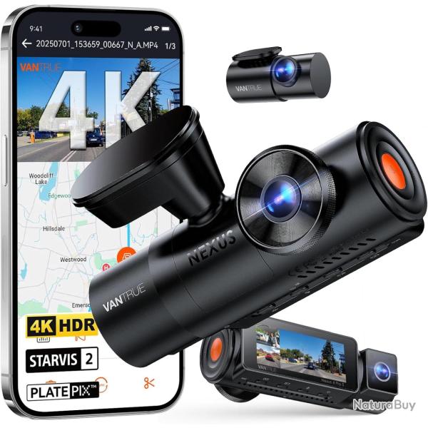 VANTRUE N4 Pro S Dashcam Voiture 3 Canaux 4K+1080P+1440P Avant Int Arri�re STARVIS2, HDR, Vue 360�,
