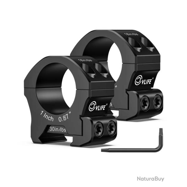 Colliers de montage 25,4 mm pour rail Picatinny - Aluminium 6061-T6 - 0.87 pouce