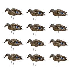 Lot 12 silhouettes 2D colverts femelles flock&eacute;es avec tige - 48 x 17 cm