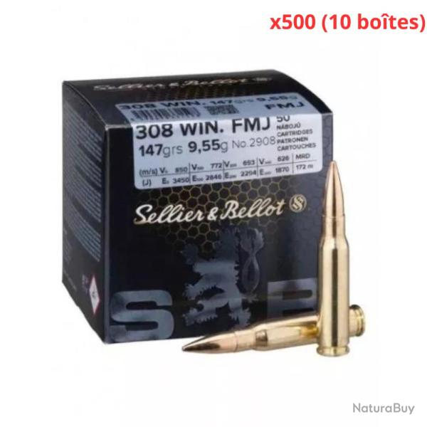 MUNITIONS SELLIER & BELLOT CALIBRE 308 WIN FMJ 147gr - 9.5g x500 