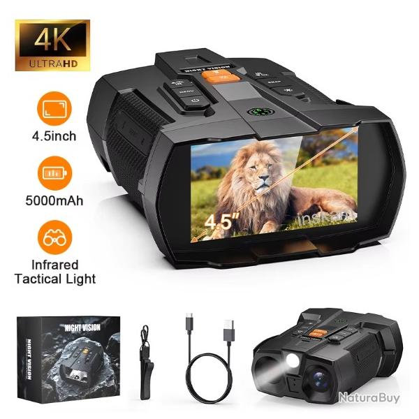 Jumelles de Vision nocturne 4K, grand �cran de 11cm , lunettes de Vision nocturne, 5000mAh, 800m