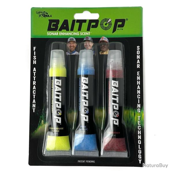 Attractant BaitPop Elite Pro Pack X3 20ml Chartreuse Shad, Blue Garlic, Crawfish Red