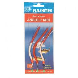 Bas de ligne Anguill Mer - 3 Hame&ccedil;ons 1/0, Rouge/blanc
