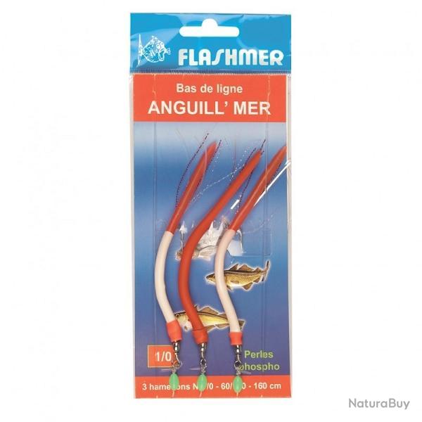 Bas de ligne Anguill Mer - 3 Hame�ons 1/0, Rouge/blanc