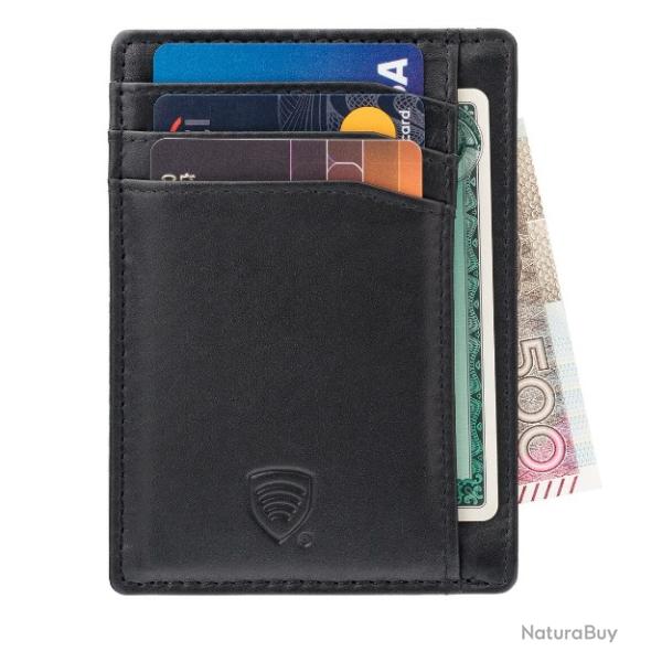 �tui porte-cartes RFID en cuir - Noir