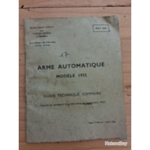 MAT 1074 guide technique sommaire de l'arme automatique mod�le 1952