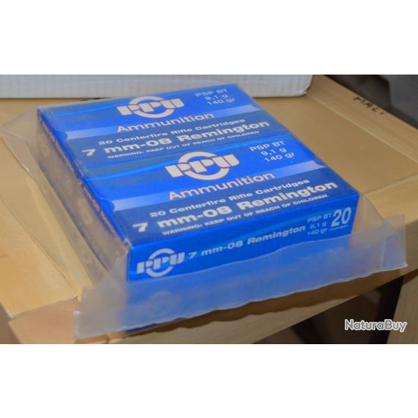 Cartouches PARTIZAN CAL. 7-08 REMINGTON 140-GRS PSP BT lot de 4 boites soit 80 cartouches