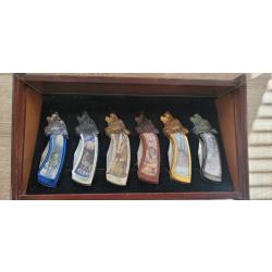 Franklin Mint - Collection compl&egrave;te de 6 couteaux Loups + coffret vitrine