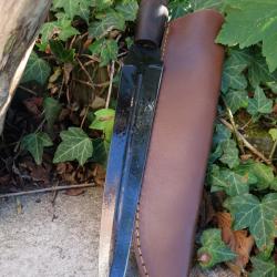 Couteau Dague Scottish Dirk Lame Acier Carbone 1055 Manche Bois Etui Cuir Fabric Artisanale