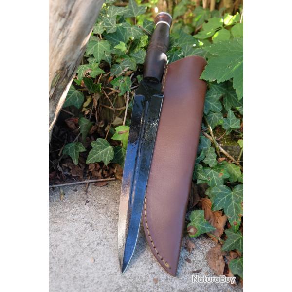 Couteau Dague Scottish Dirk Lame Acier Carbone 1055 Manche Bois Etui Cuir Fabric Artisanale